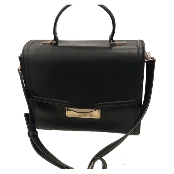 Kate Spade Black Leather Satchel Handbag Crossbody Goldtone Hardware Business